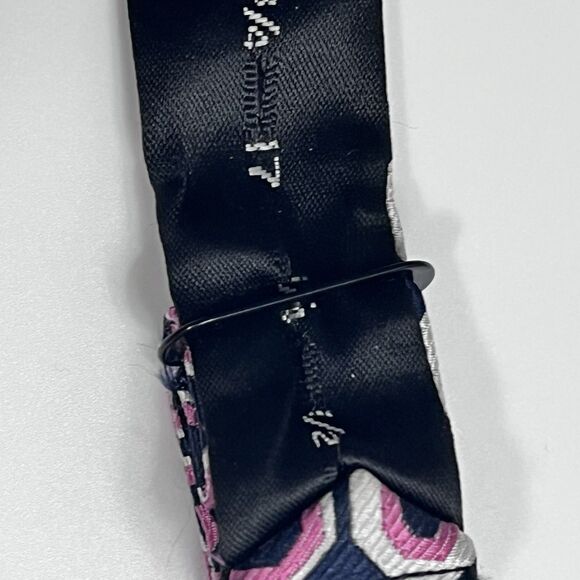 JS Blank 100% Silk Black & Pink Geometric Self Tie Woven Bow Tie - Picture 9 of 11